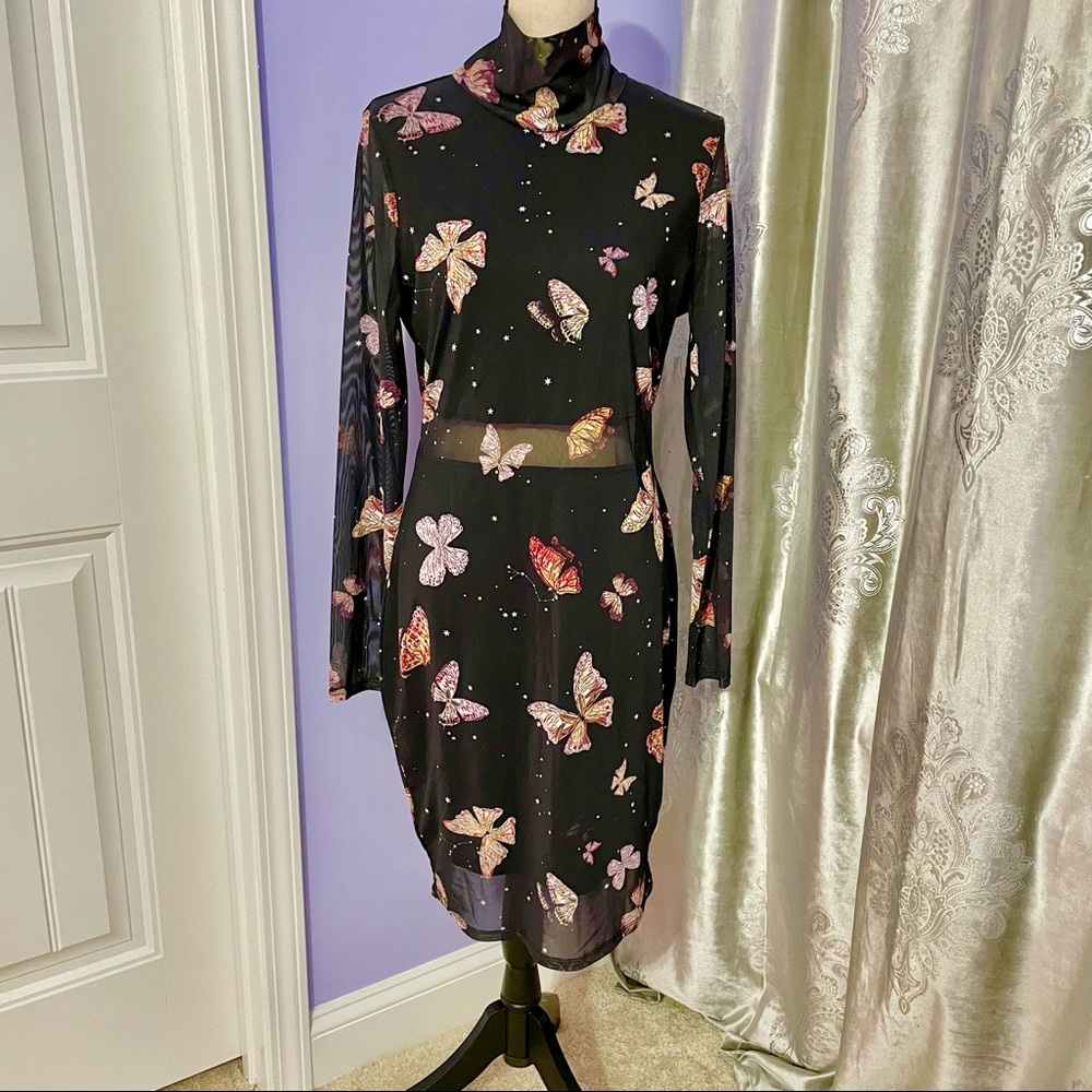 NWT Black Celestial Butterfly Black Mesh Dress Size XL by Material Girl